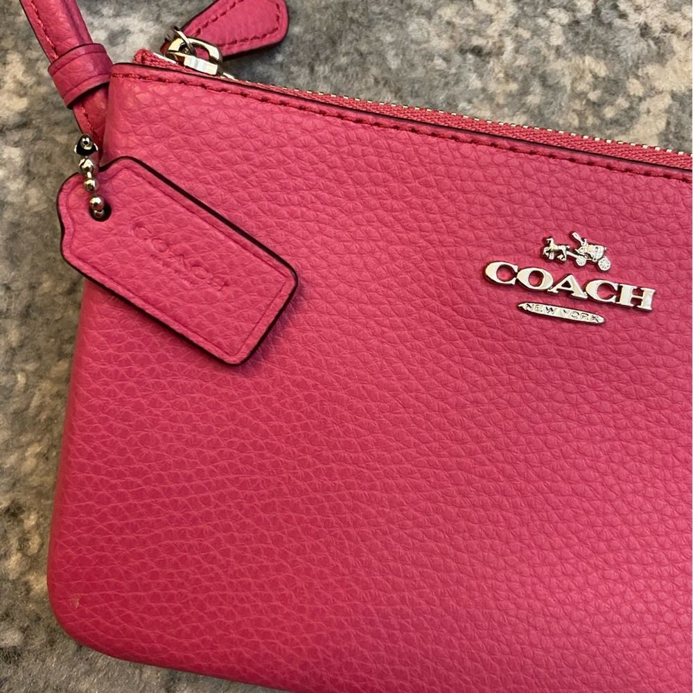 Coach Wristlet Double Zipper Small Wallet Pebbled Leather Watermelon #H1781 - Picture 8 of 15